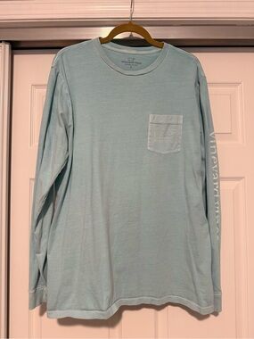 Vineyard Vines | Men’s Garment Dyed Vintage Whale Pocket Long Sleeve Tee L Blue